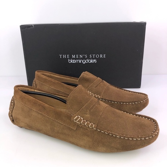 The Men’s Store Bloomingdales Tan Penny Suede Driving Loafers - Picture 1 of 8